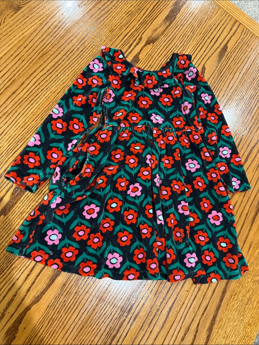 Hanna Andersson Green Knit Dress with Red & Pink Flowers